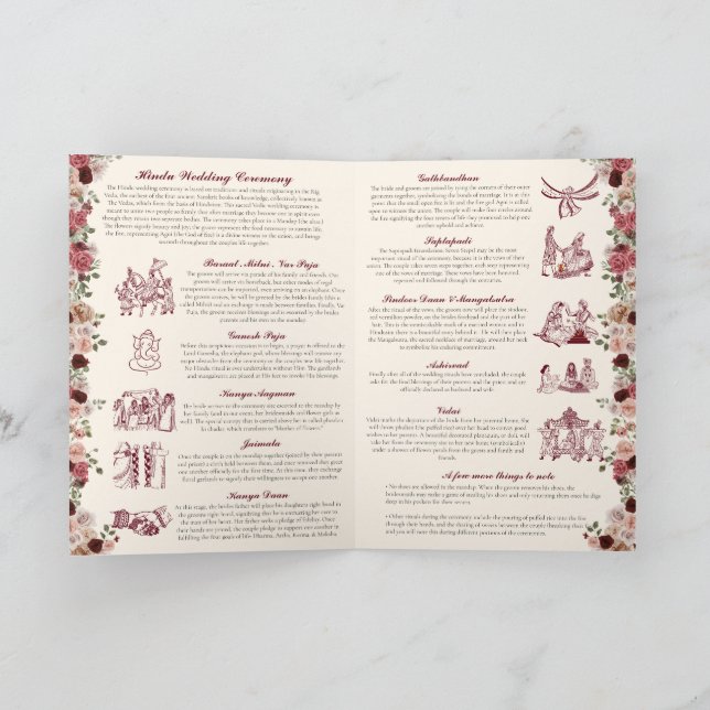 Indian Wedding Ceremony Guide Red Gold Folded Programme (Inside)