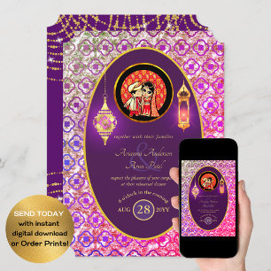 Indian Wedding Couple Engagement Rehearsal Dinner Invitation