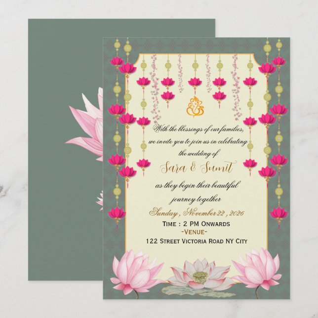 Indian Wedding Digital Invitation Editable (Front/Back)