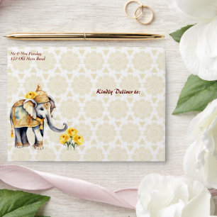 Indian wedding elephant gold mandala pattern envelope