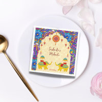 Indian wedding elephants blue pattern personalised
