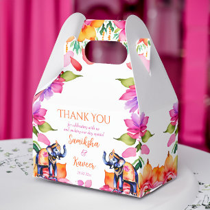 Indian wedding elephants cerise flowers favour box