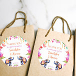 Indian wedding elephants cerise flowers favour gif classic round sticker<br><div class="desc">Indian wedding ornate elephants wedding thank you favour gift stickers ,  pretty decorated Indian elephants cerise orange yellow flowers modern watercolor colourful wedding invitations.</div>