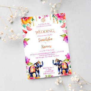 Indian wedding elephants cerise flowers template