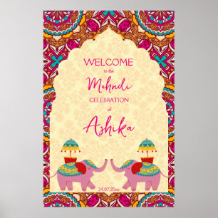 Indian wedding elephants colourful welcome sign