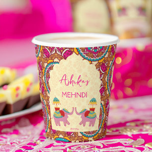 Indian wedding elephants personalised mehndi paper cups