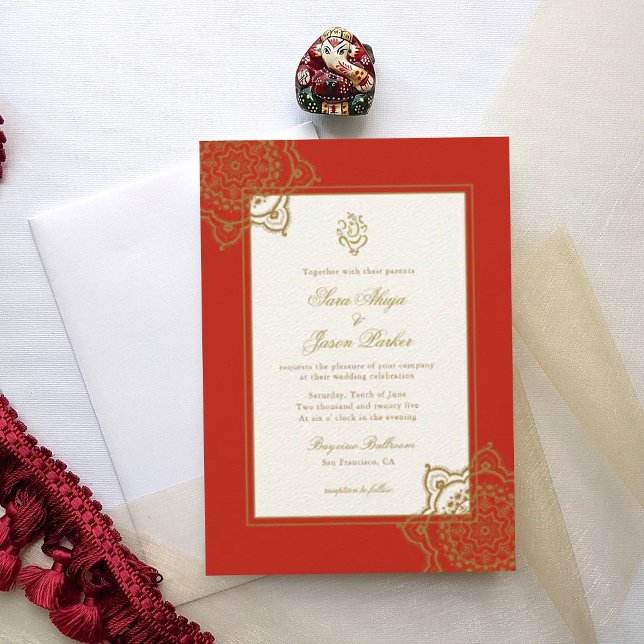 Indian Wedding Ganesh Red & Gold Mandala   Invitation (Creator Uploaded)