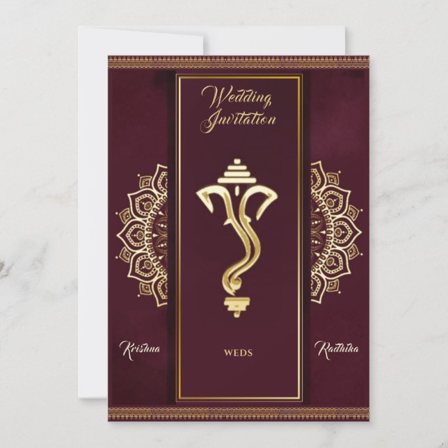 Indian wedding Ganesha hindu invitation (Front)