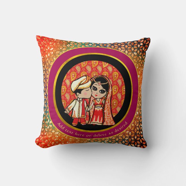 Indian Wedding Gift Cute Couple Decorative Custom Cushion (Front)