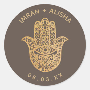 Indian Wedding Gold Brown hamsa Henna Classic Round Sticker