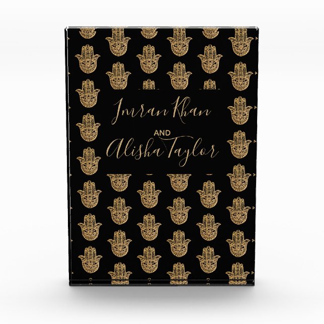 Indian Wedding Gold hamsa Henna Welcome Photo Block (Front)