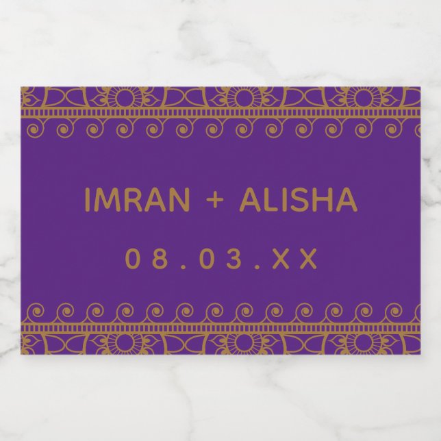 Indian Wedding Gold Henna Paisley Purple Food Label (Single Label)