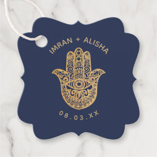 Indian Wedding Gold Navy Blue hamsa Henna Favour Tags