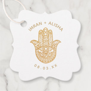 Indian Wedding Gold White hamsa Henna Favor Tags