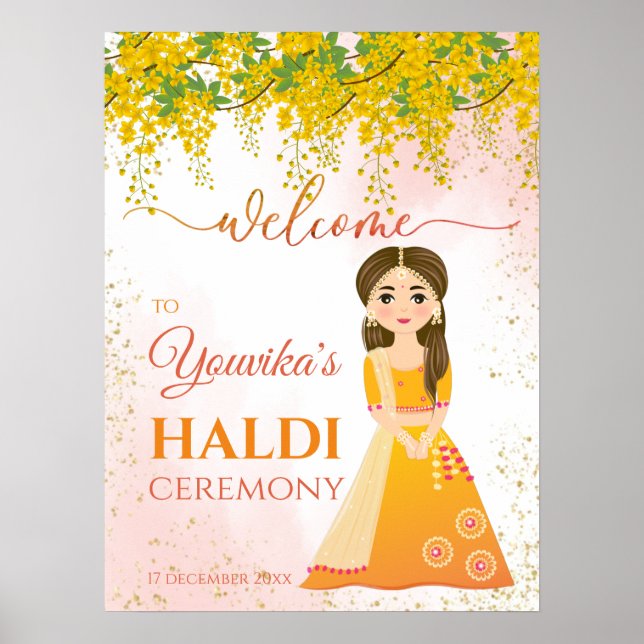 Indian wedding Haldi yellow hanging flowers Poster (Front)