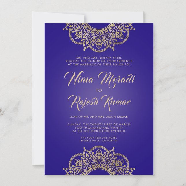 Indian Wedding Invitation, Purple, Gold, Mandala Invitation (Front)