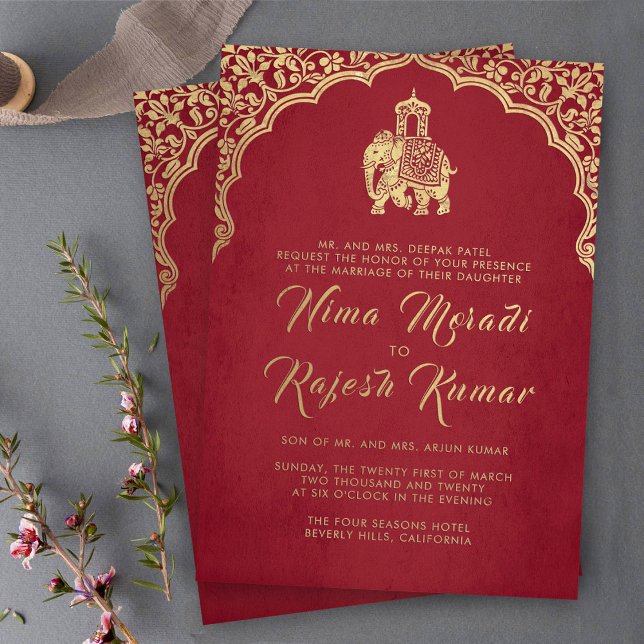 Indian Wedding Invitation Red Gold Ganesha  (Creator Uploaded)