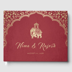 Indian Wedding Invitation, Red, Gold, Ganesha Guest Book