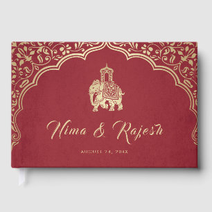 Indian Wedding Invitation, Red, Gold, Ganesha Guest Book