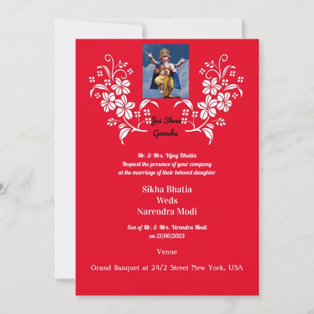 Indian Wedding Invitation with auspicious Ganesha (Front)