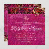 Indian Wedding Invite Damask Gold Pink Red (Front/Back)