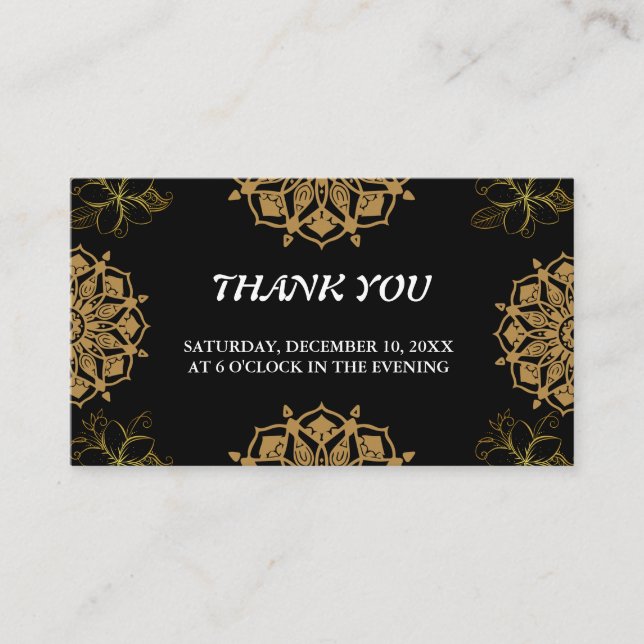 Indian Wedding Invite Damask Gold Winter Black (Front)