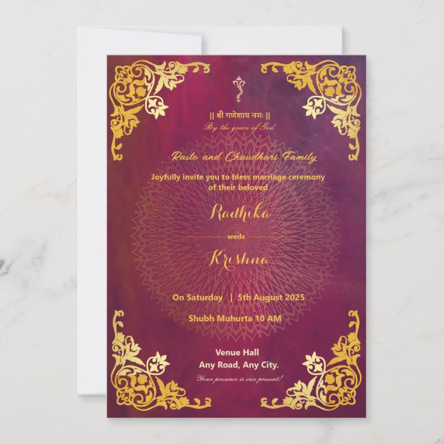 Indian wedding mandala hindu invitation (Front)