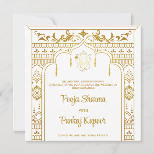  Indian Wedding Mandap Ganesha Gold Script Photo Invitation