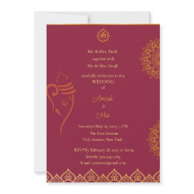 Indian wedding maroon and gold invitation