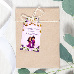 Indian wedding Mehndi purple cute bridal couple  Gift Tags