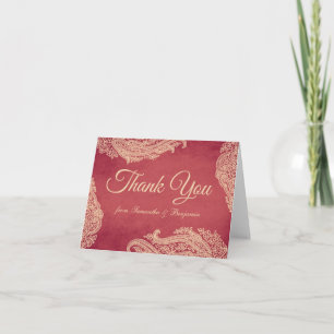 Indian Wedding, Mehndi Thank You Card, red, gold Card