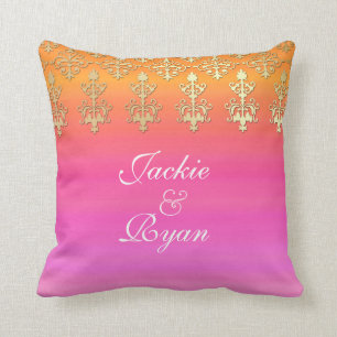 Indian Wedding Monogram Pink Gold Cushion