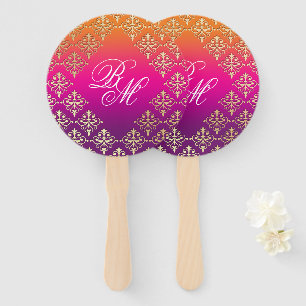 Indian Wedding Pink Purple Orange Hand Fan
