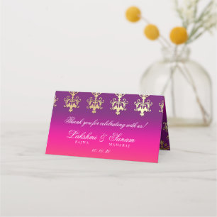 Indian Wedding Pink Purple Orange Place Card