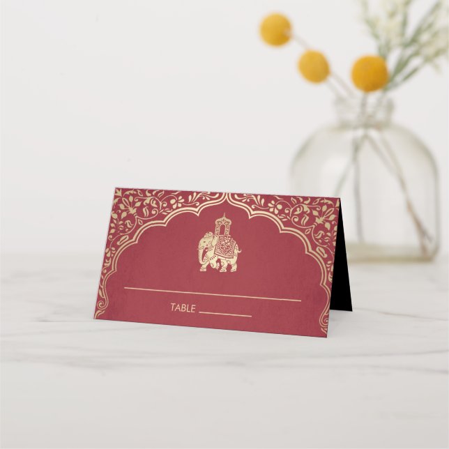 Indian Wedding Place Card Faux Gold Foil (Front)