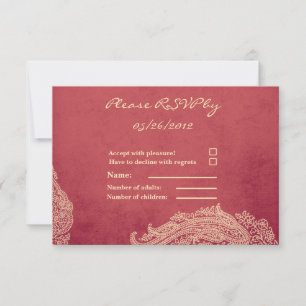 Indian Wedding RSVP Card, Mehndi, red, gold