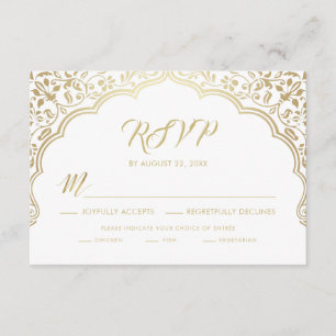 Indian Wedding RSVP Card, White and Gold Card