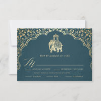 Indian Wedding RSVP Card, White and Gold Invitatio