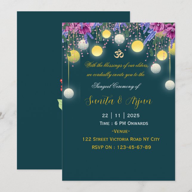 Indian Wedding Sangeet Night Invitation Card (Front/Back)