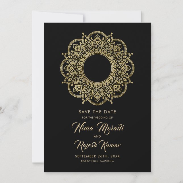 Indian Wedding, Save The Date, Black and Gold Save The Date (Front)