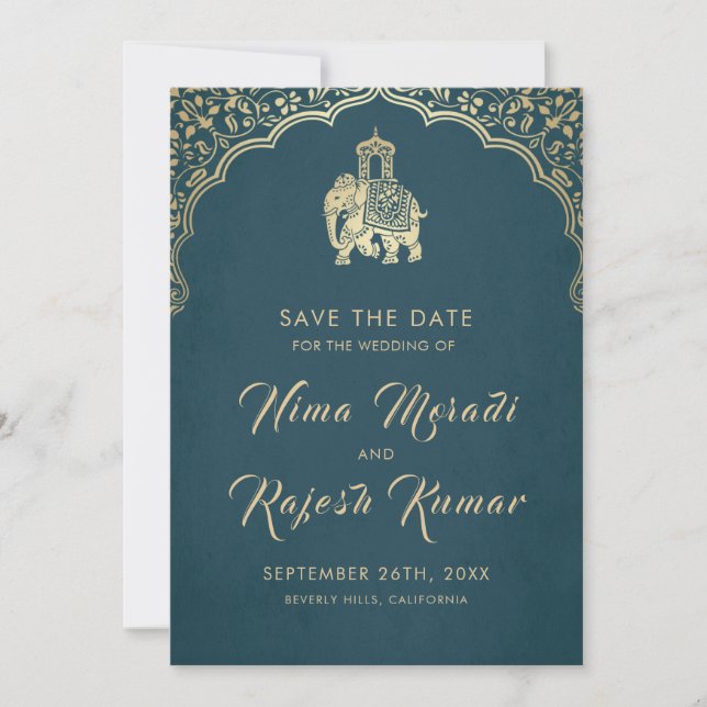 Indian Wedding Save The Date Gold Ganesha Invitati Invitation (Front)