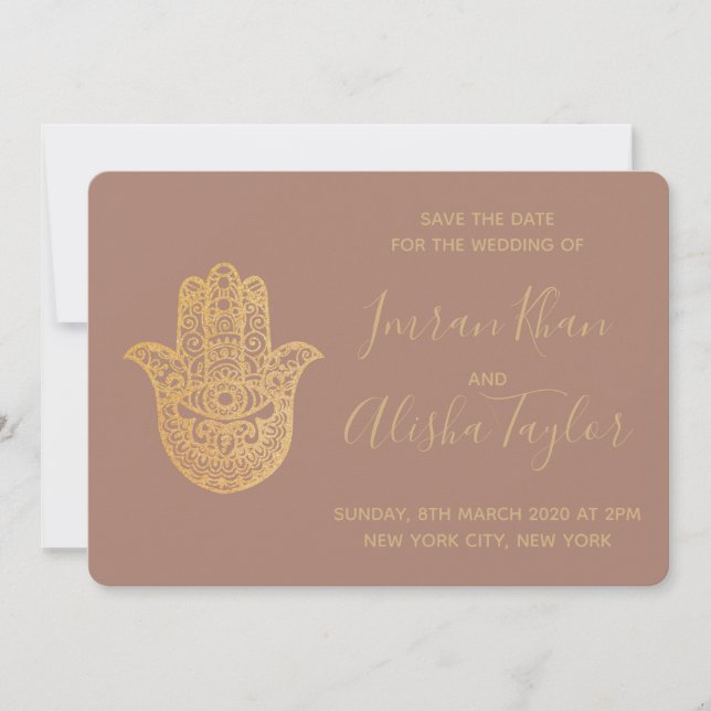 Indian Wedding Save the date Gold Terrcotta Henna (Front)