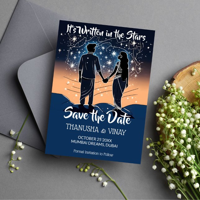 Indian wedding save the date it's written in stars invitation (Save the date Indian wedding it's written in stars editable template invitation digital download)
