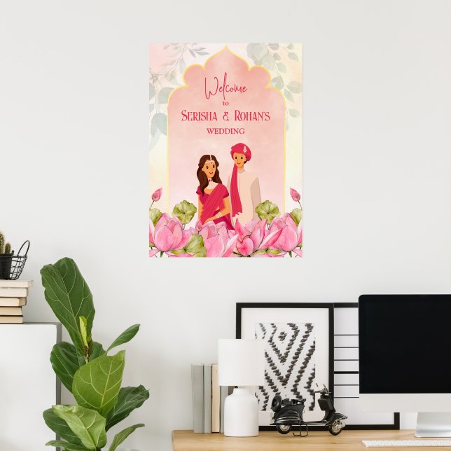 Indian wedding welcome sign lotus bridal couple (Home Office)