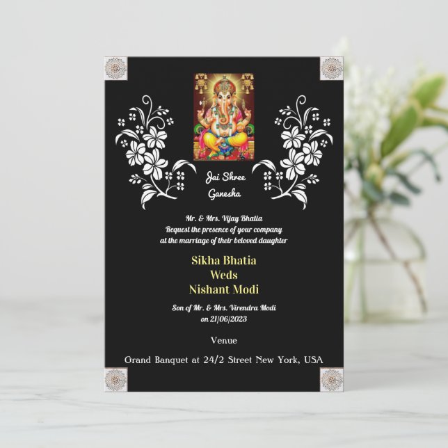 Indian Wedding with Ganesha Invitation (Standing Front)