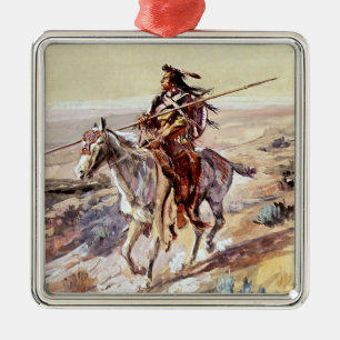 “Indian With Spear” Cowboy Art by Charles Russell Metal Tree Decoration