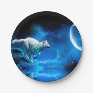 Indian wolf and the full moon paper plate