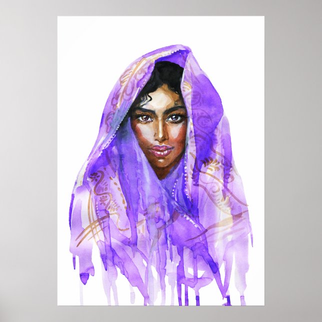Indian woman, watercolor portrait, artwork. poster (Front)