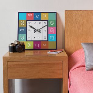 Indian Zodiac - 12 Vedic Signs with Sacred Colours Square Wall Clock