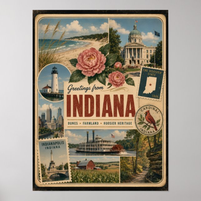Indiana Authentic Vintage Style Poster (Front)